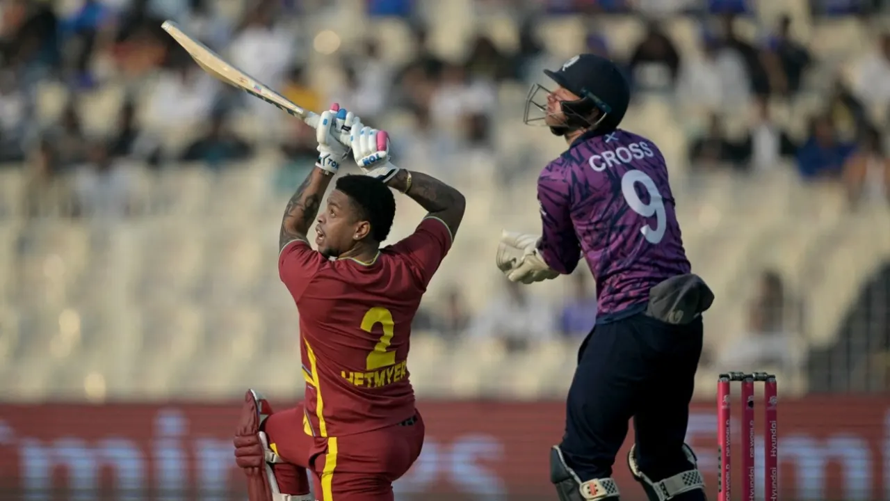 WI vs SCO | Hetmyer pyrotechnics and Powell fifer set up comfortable Windies win in T20 World Cup opener