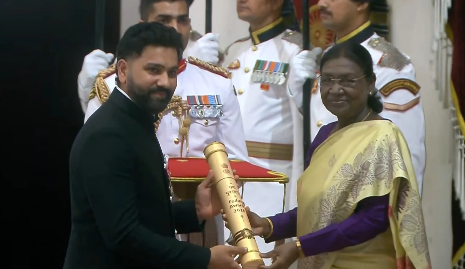 Watch Rohit Sharma Receives Padma Shri Award from Indian President