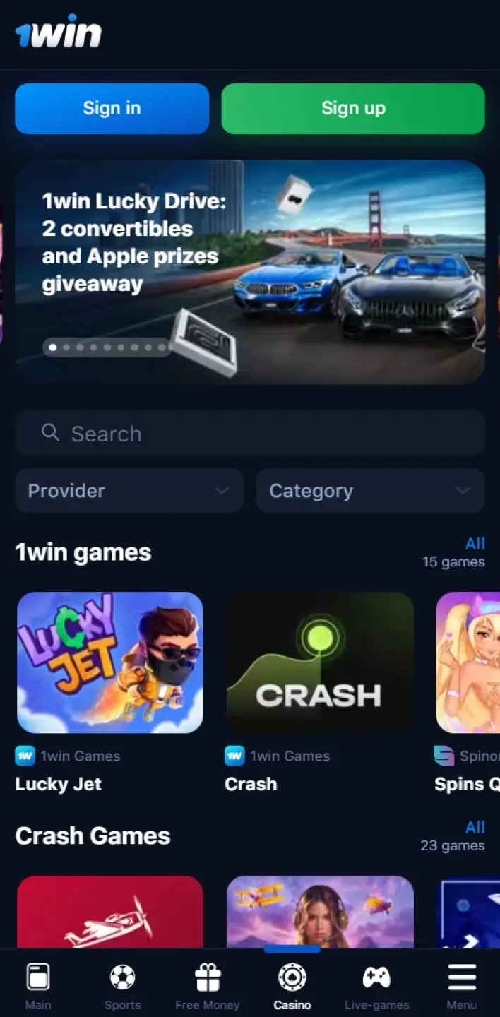 Install the 1Win Casino app.