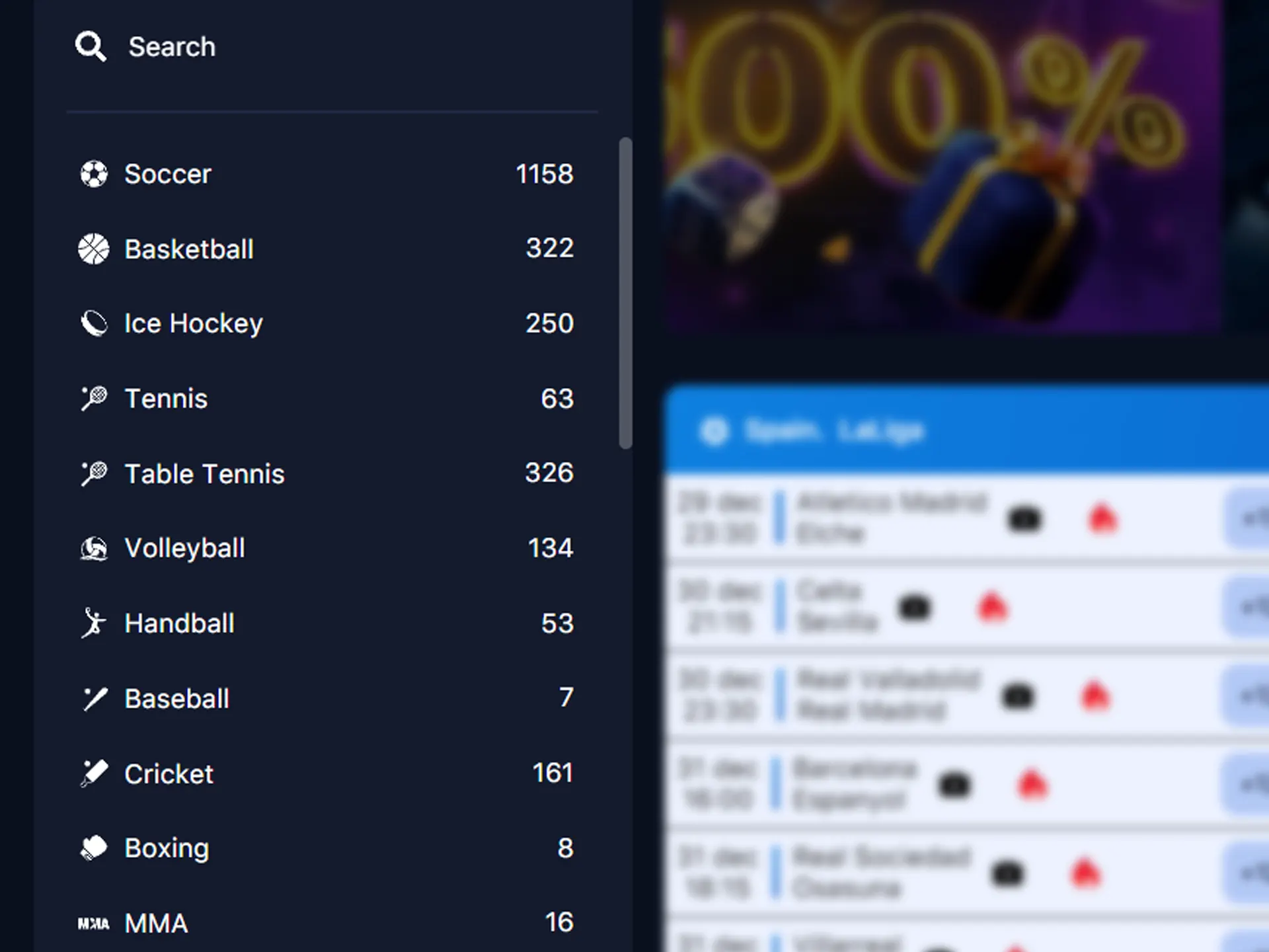 Choose prefered events.