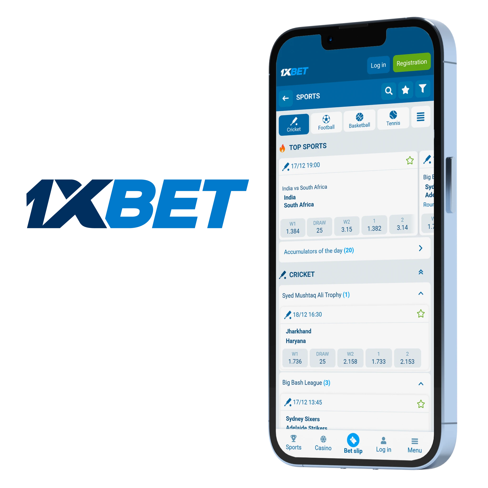 1xBet app has deep cricket markets on iOS.