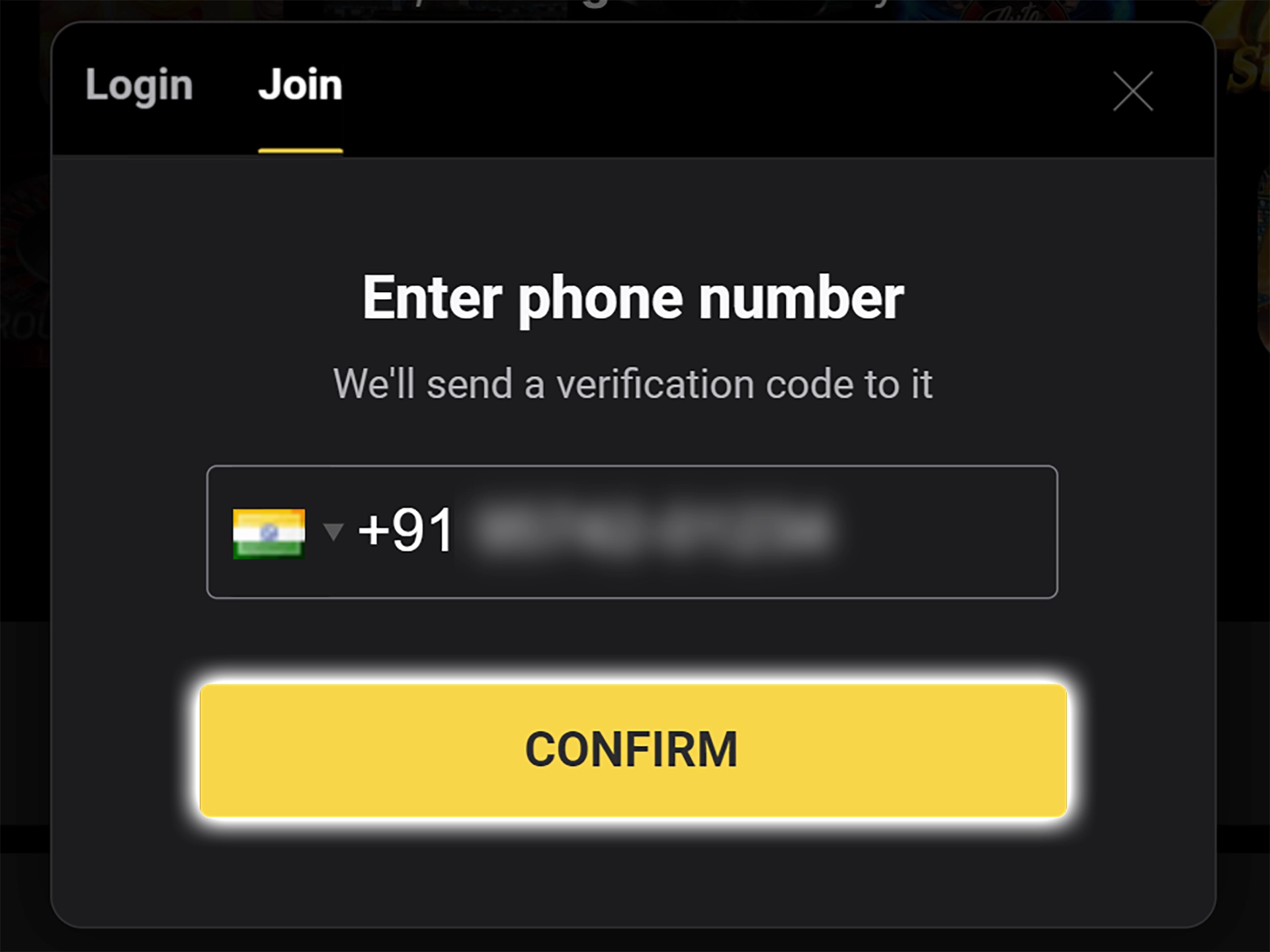 Go through the process of verifying your phone number at 24Betting.