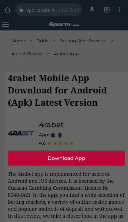 Visit the 4rabet site to download the app.