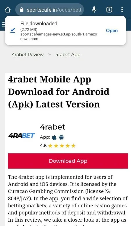 Check your security settings to install the 4rabet app.