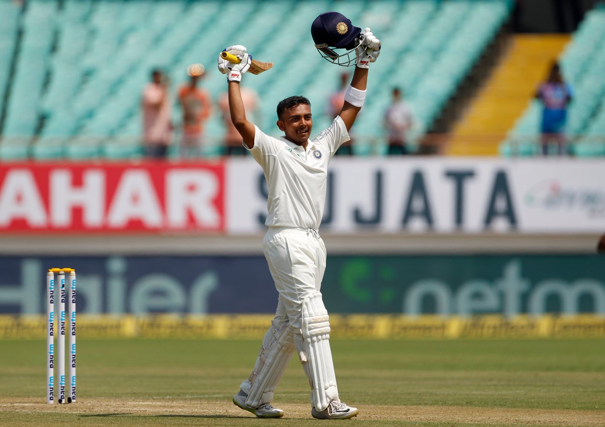 Prithvi Shaw dedicates his first Test century to his father