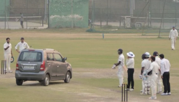 A car on the pitch during a Ranji Trophy game in 2017.