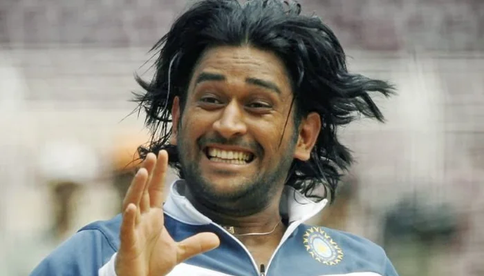 A funny picture of MS Dhoni during training.