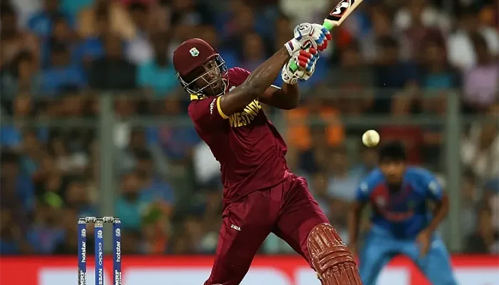 Andre Russell during his innings against India in the 2016 T20 World Cup Semi-Finals.