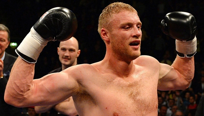 Andrew Flintoff after winning his debut match as a boxer.