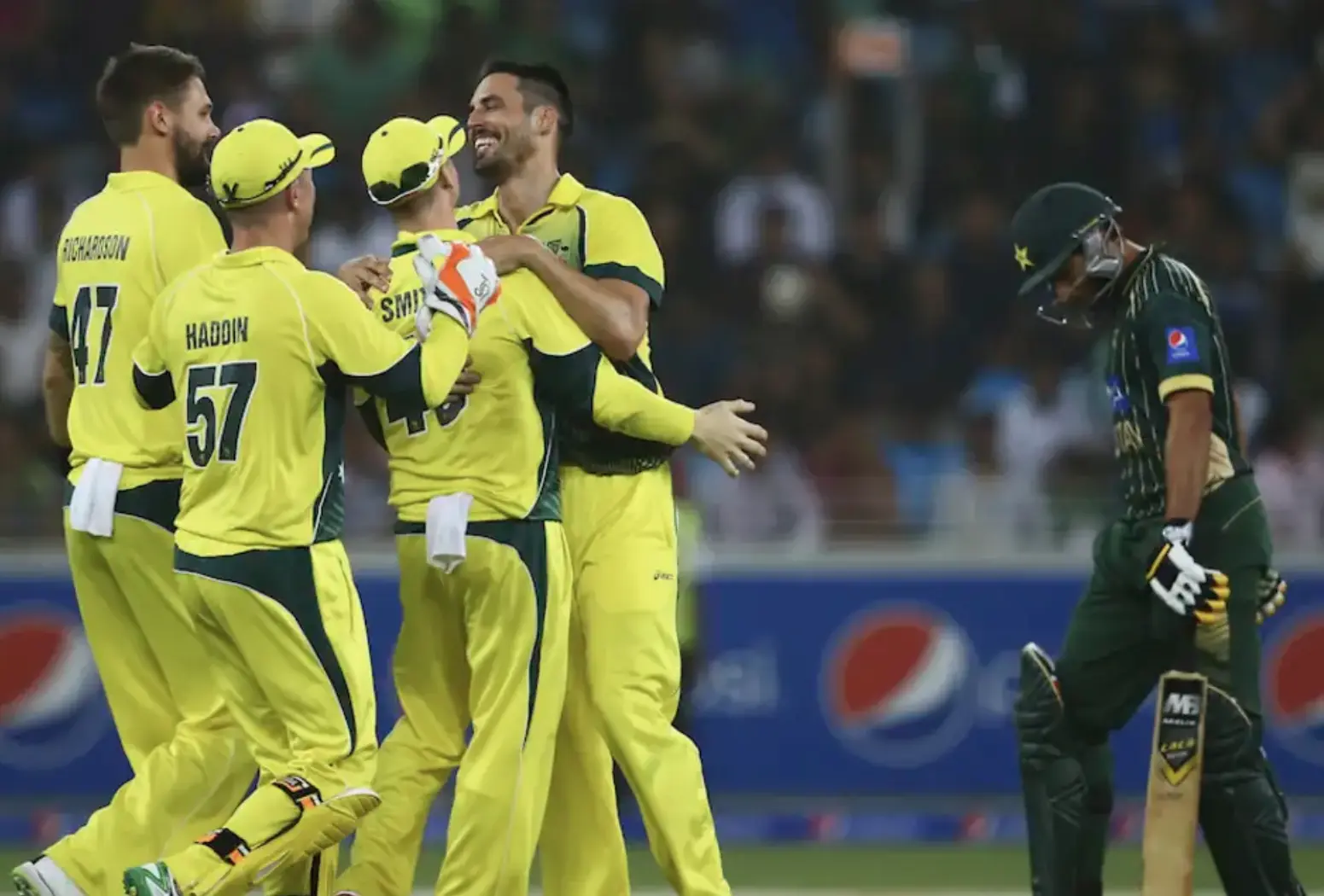 Australia defeats Pakistan by 5 wickets.