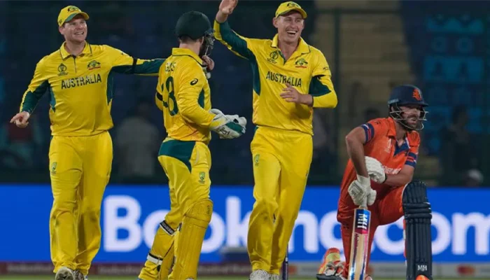 Australian team during the 2023 ODI World Cup against the Netherlands.