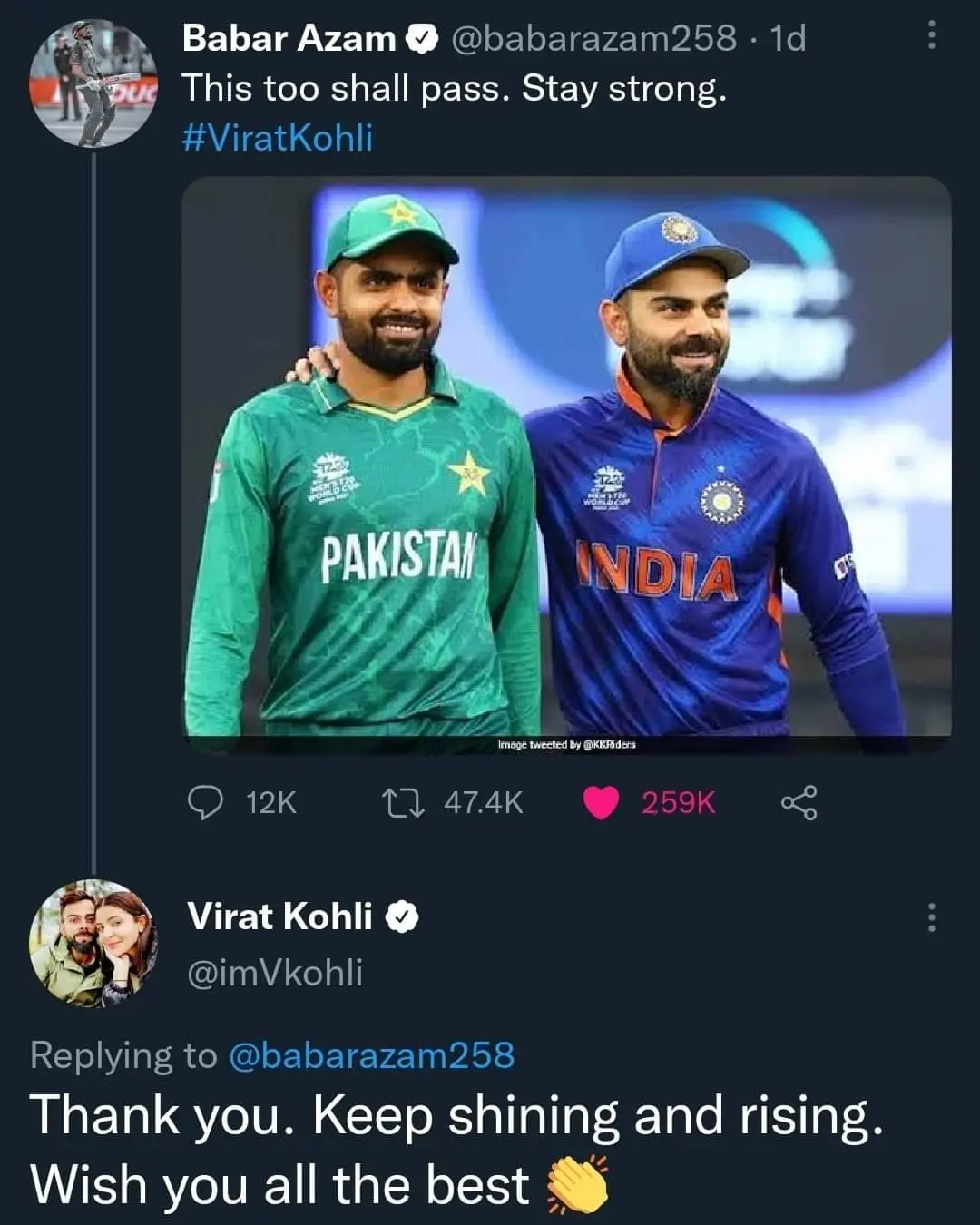 When Virat Kohli was having a tough time, Babar Azam stood for him.