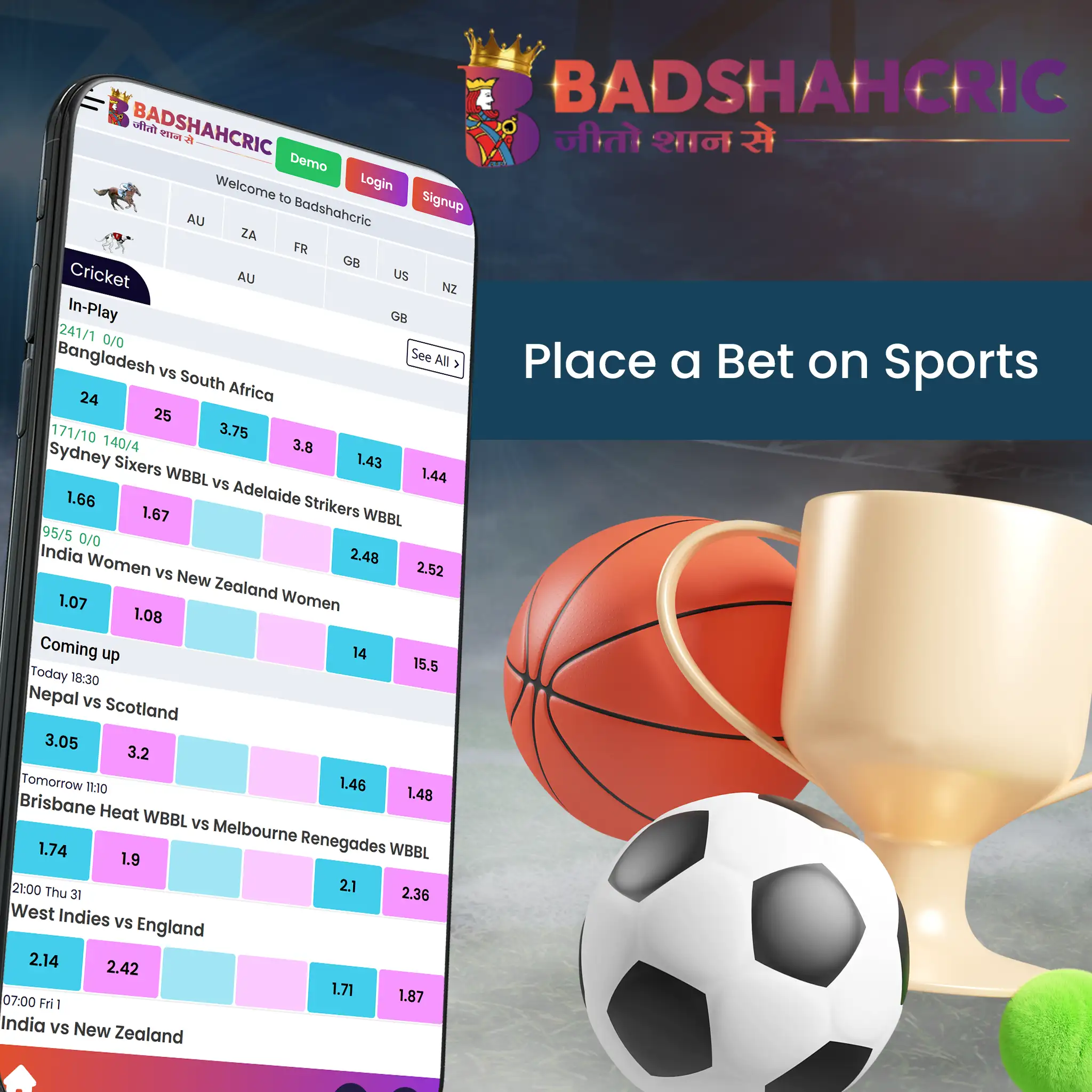 Place a Bet on Sports in Badshahcric app.