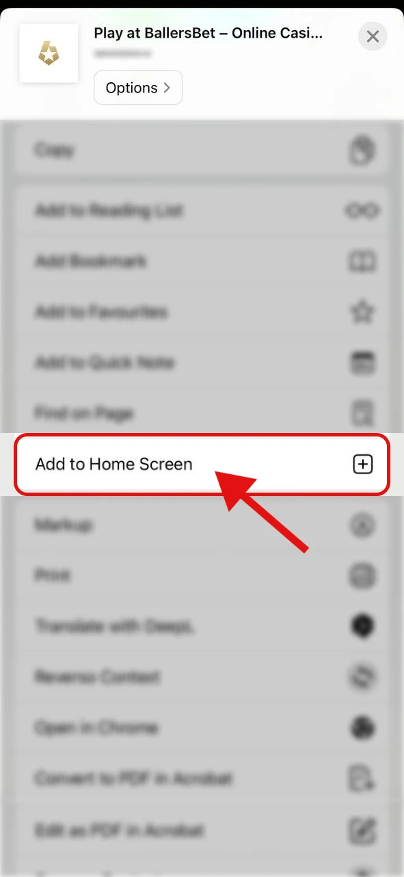Select “Add to Home Screen” in the menu.