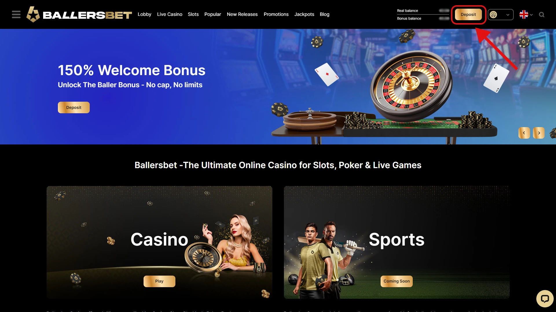 Go to the Deposit section.