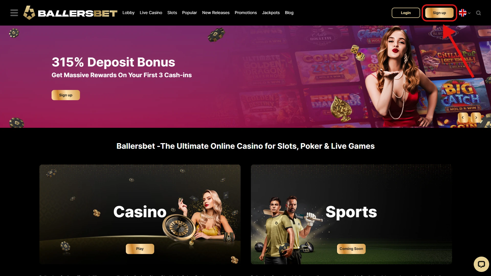 Visit the Official Ballersbet Website and Click “Sign up”.