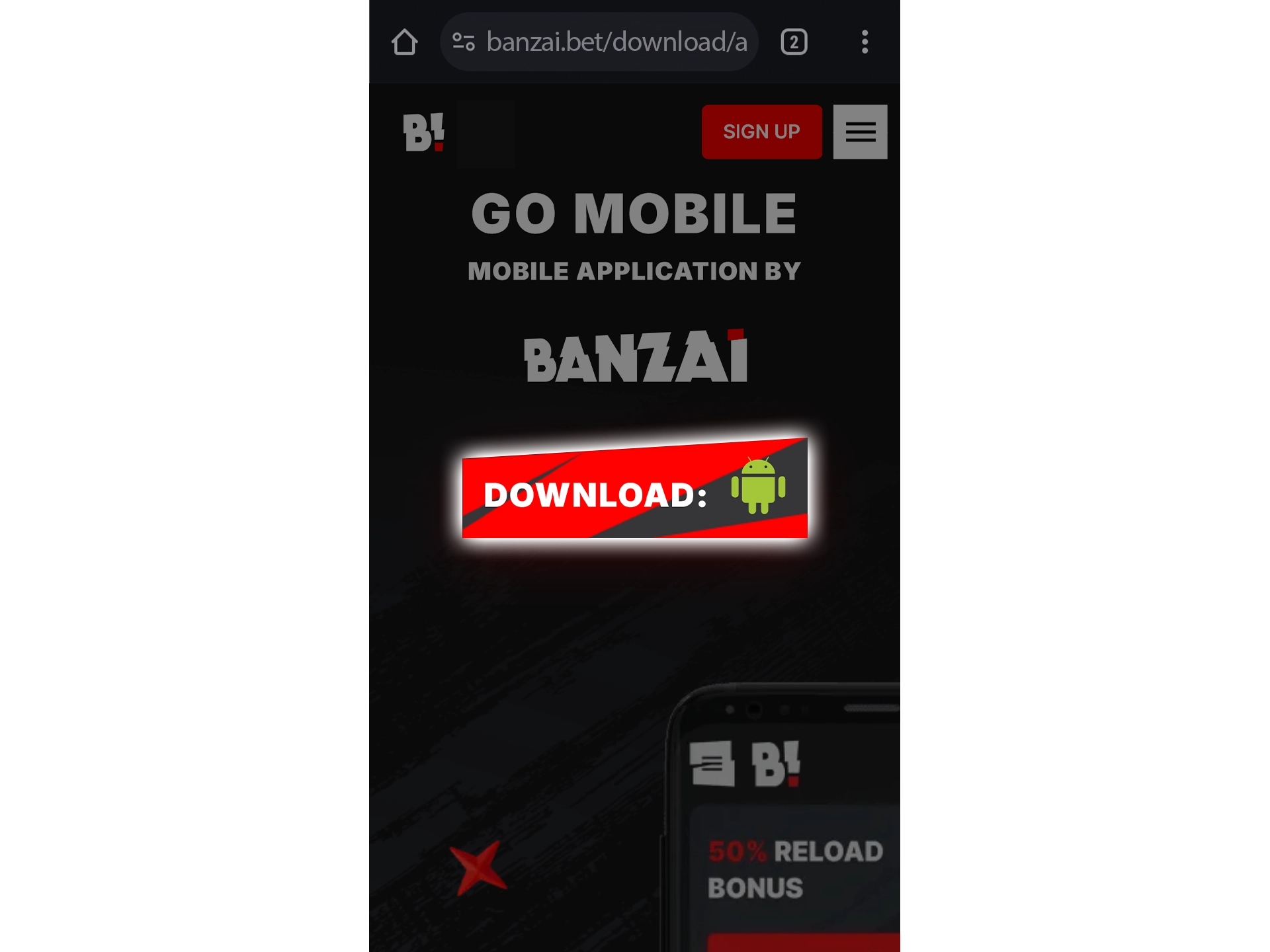 Click on the button to download the Banzai Bet app for Android.