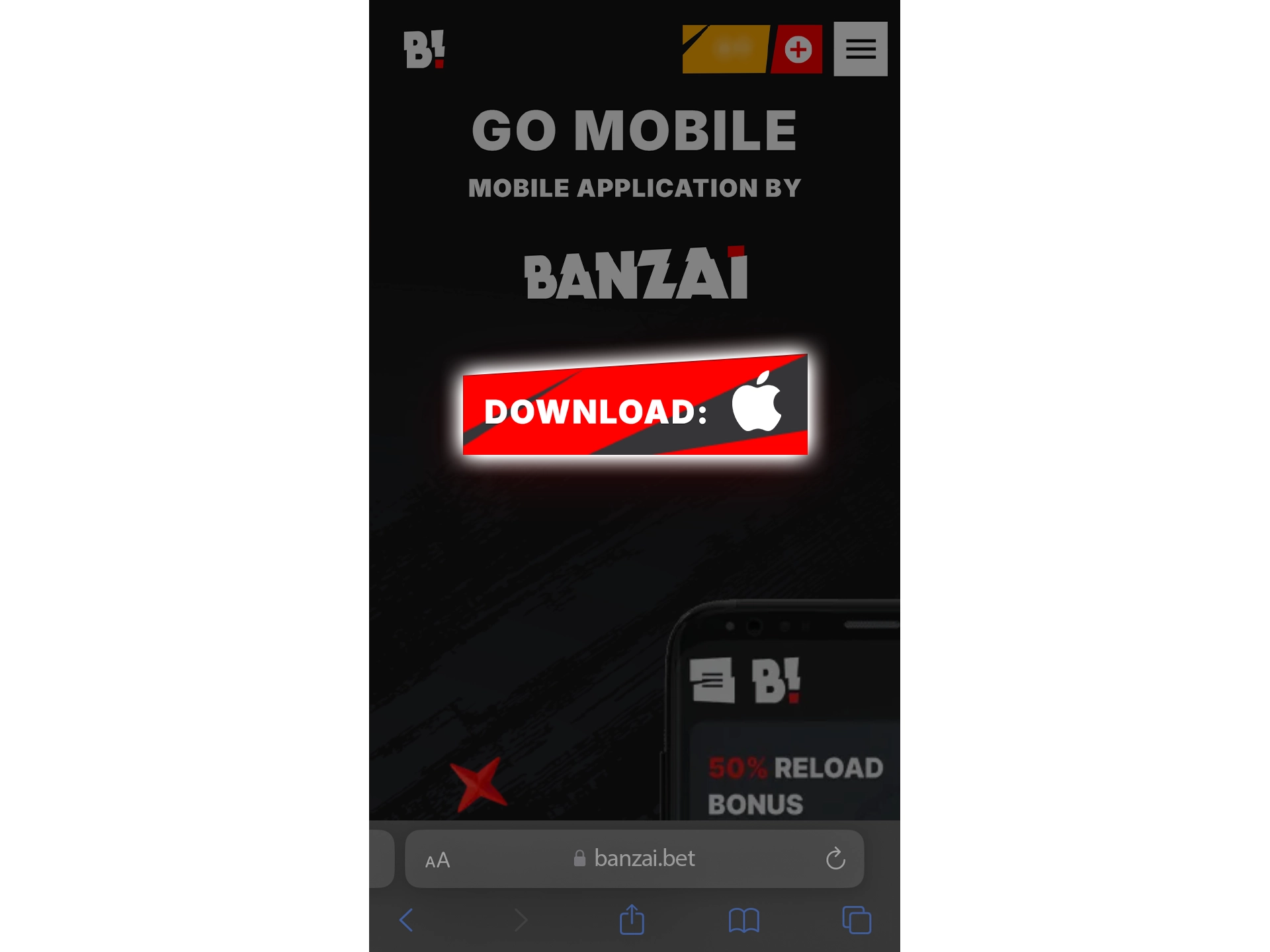 Open the mobile app section and download the Banzai Bet app for iOS.
