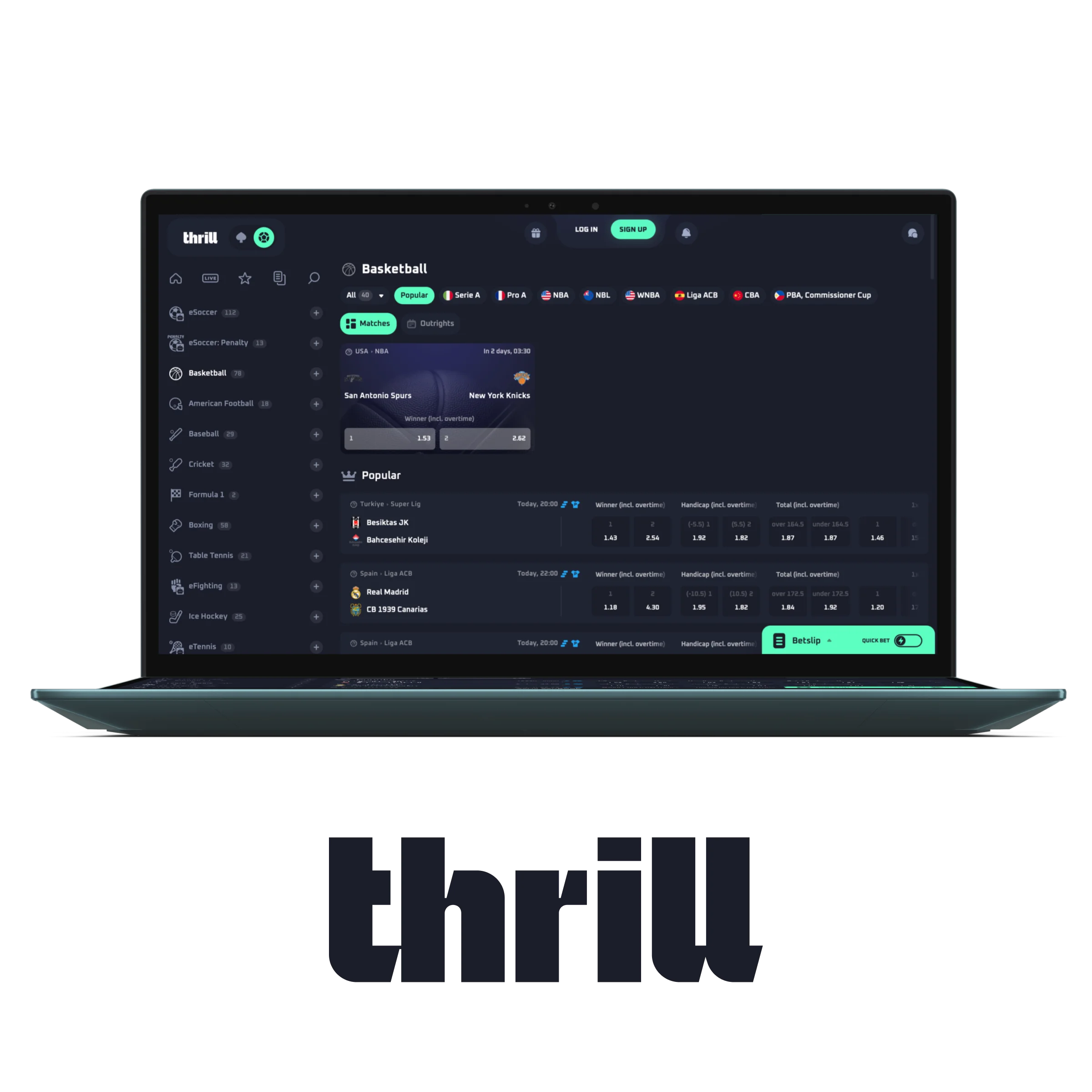Thrill - Crypto Betting Site for Basketball Betting.