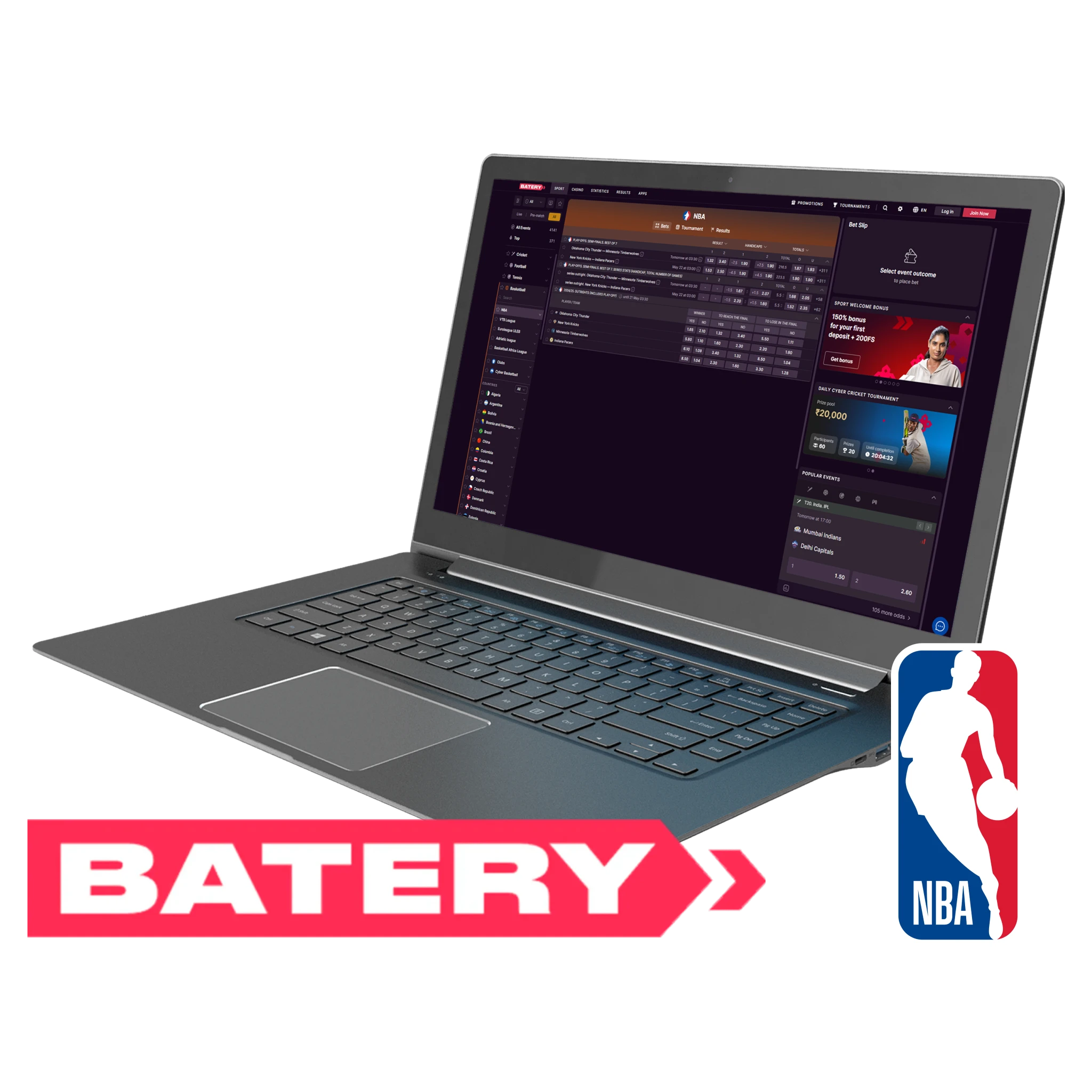 Batery website has stong sports section for lopular NBA online Betting.