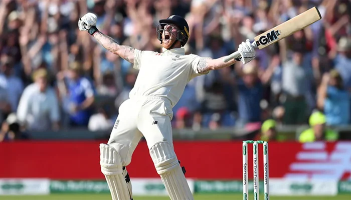 Ben Stokes celebrates after hitting the winning runs against Australia during his 135* innings.