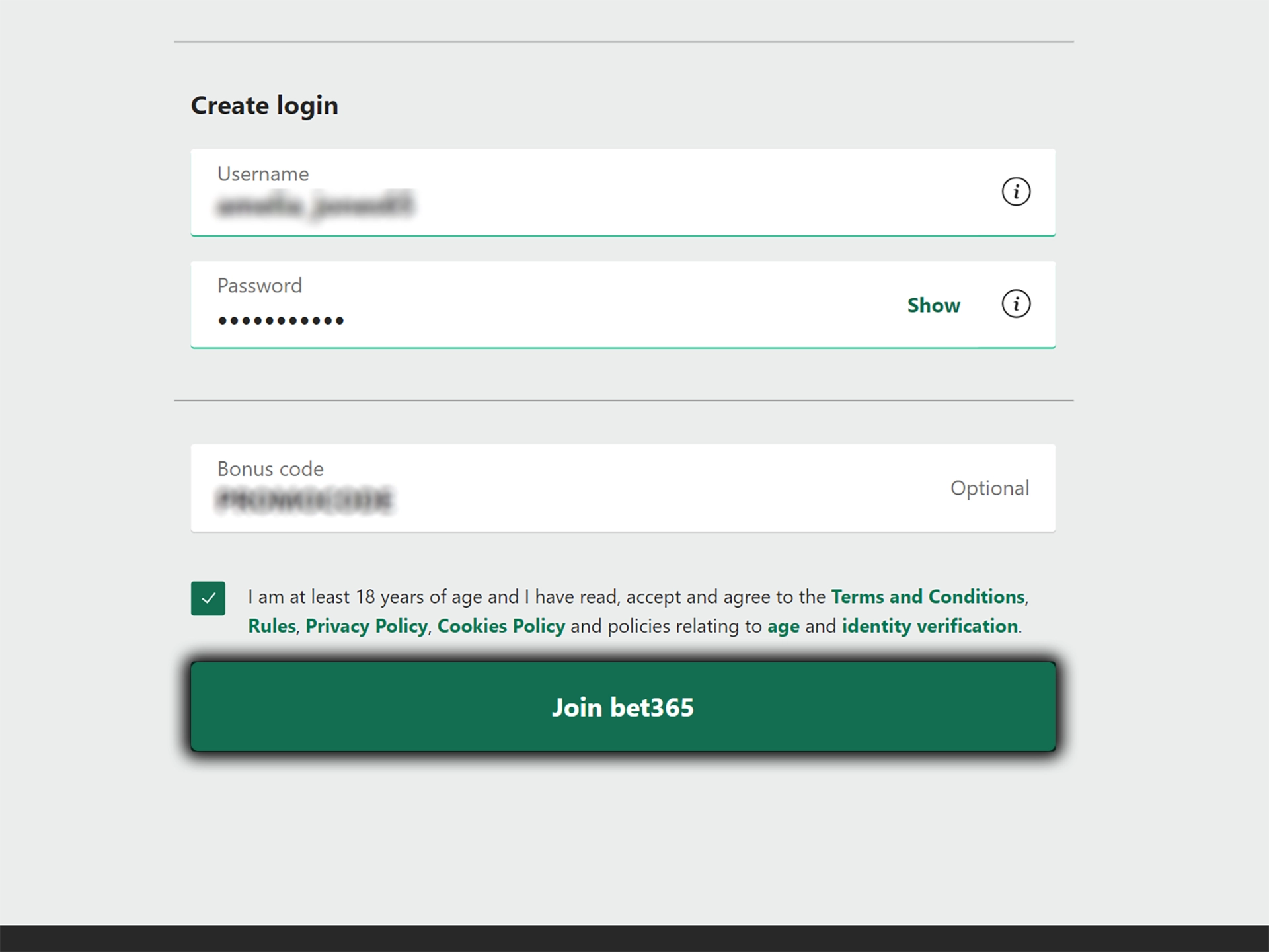 Come up with your login details and confirm the creation of your Bet365 account.