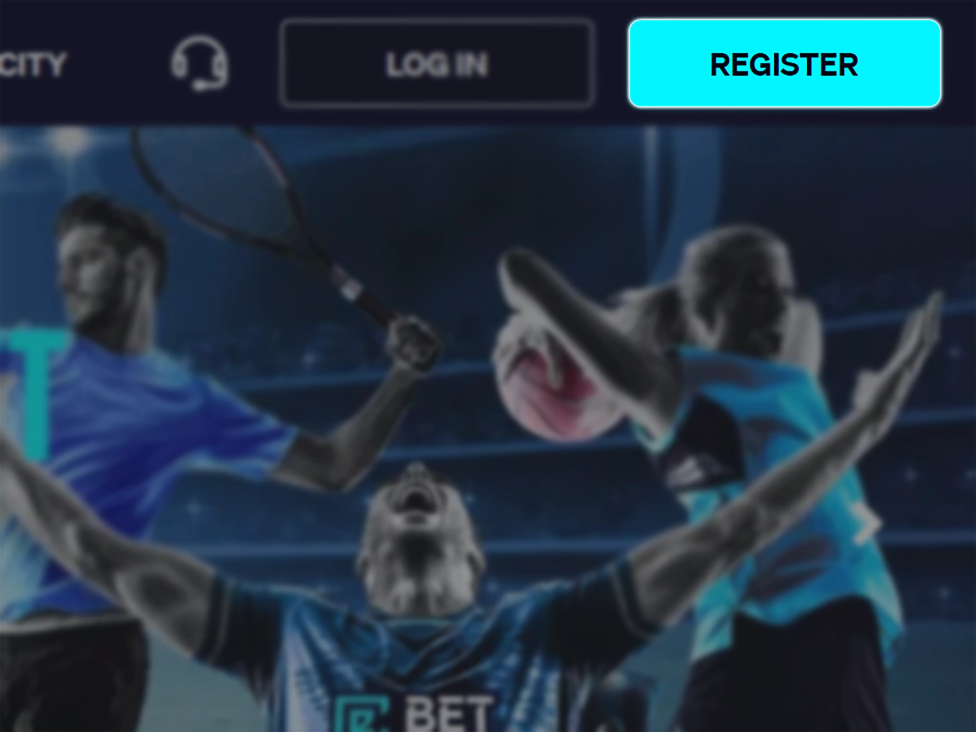 Find the registration button in the top right corner of the Betcity website page.