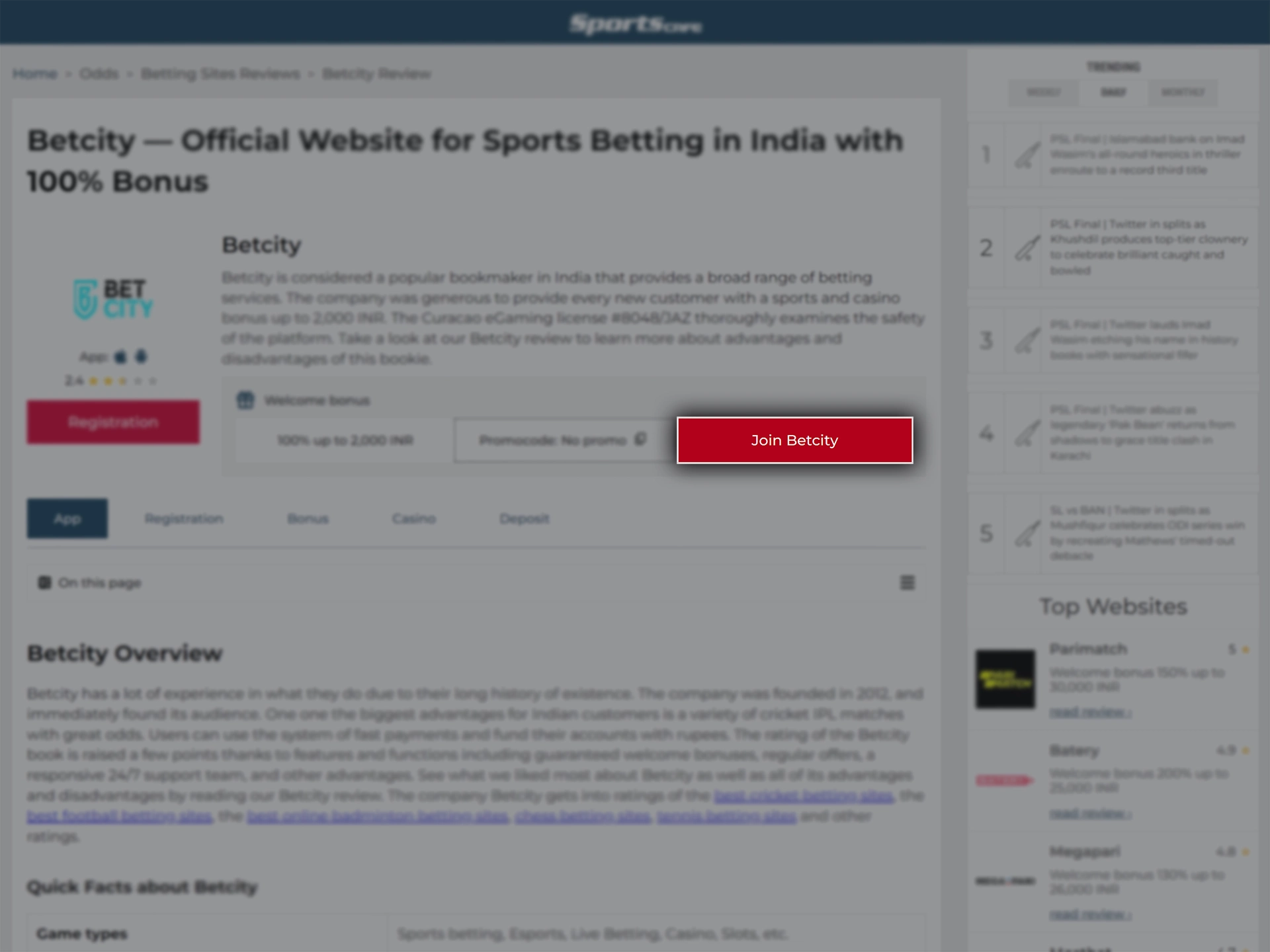 Visit the official Betcity website by clicking on the button in the review header.
