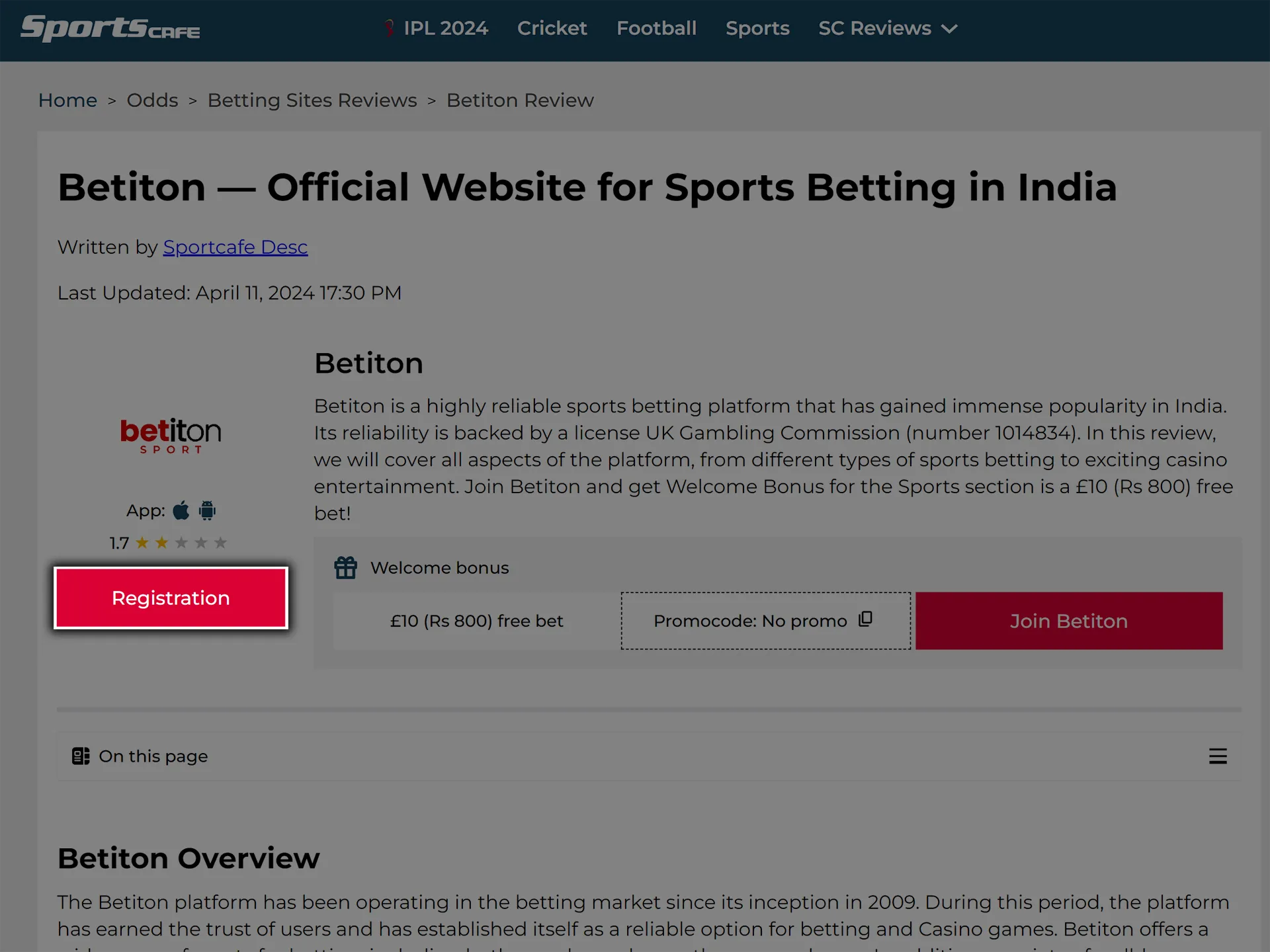 Click on the button to open the Betiton website.