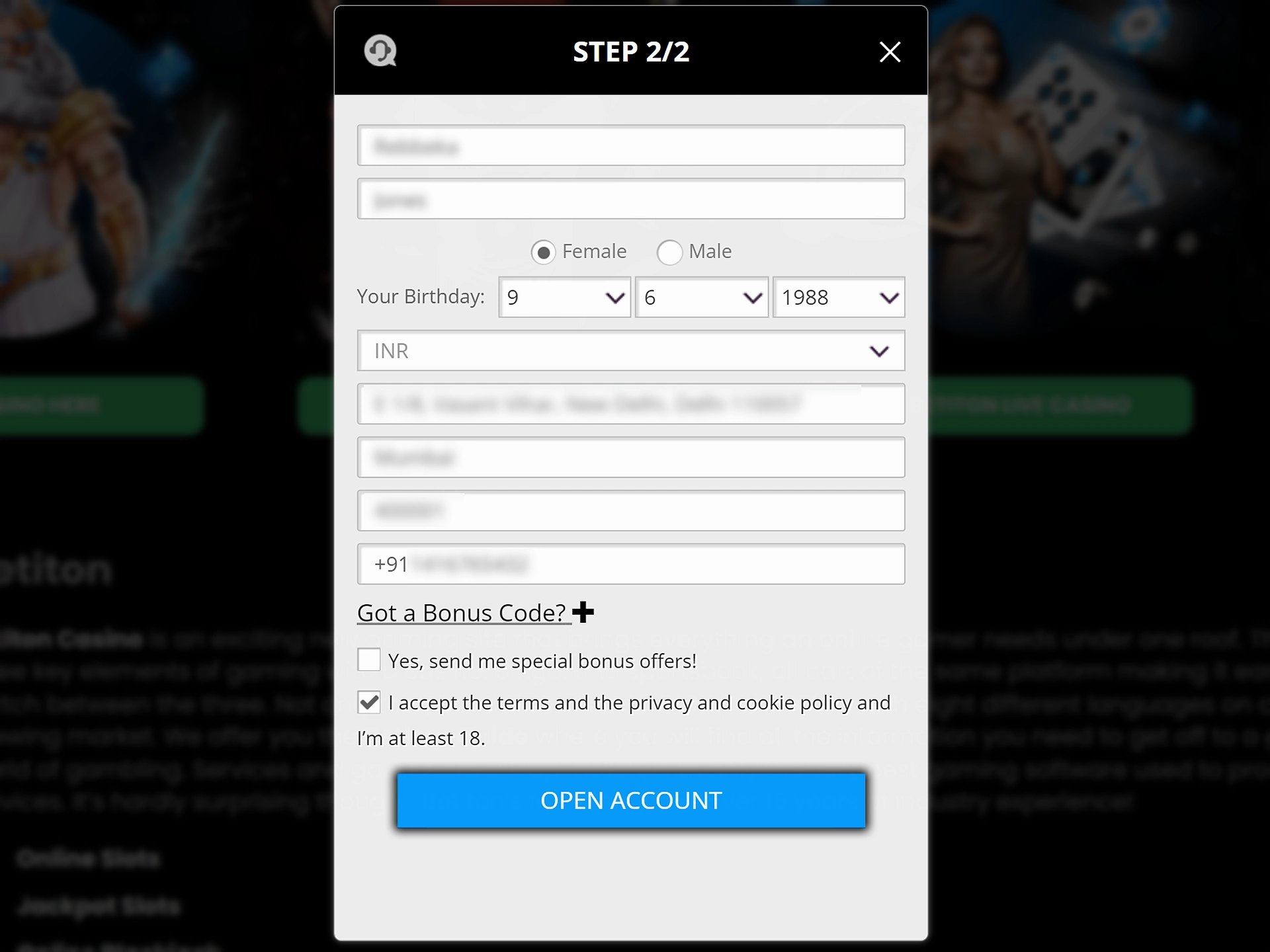 Confirm the creation of your Betiton account by clicking the button.