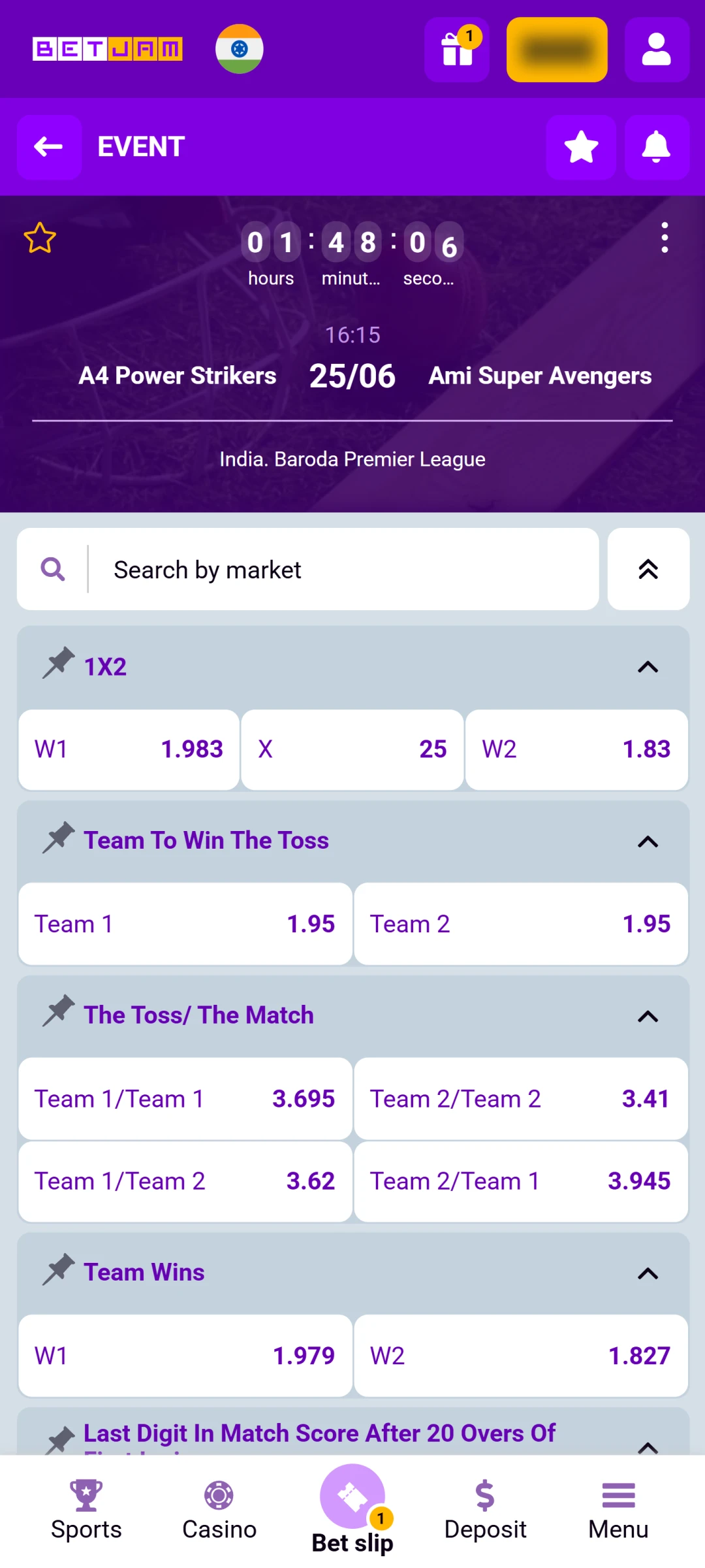Select a Game or Match for Betting on Betjam App.