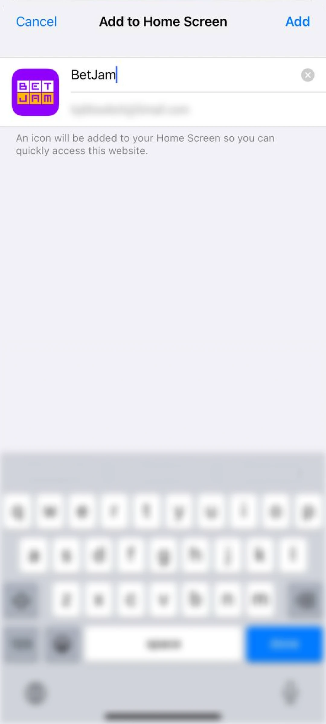 After opening the Betjam site, tap the Share button at the bottom, then choose “Add to Home Screen”.