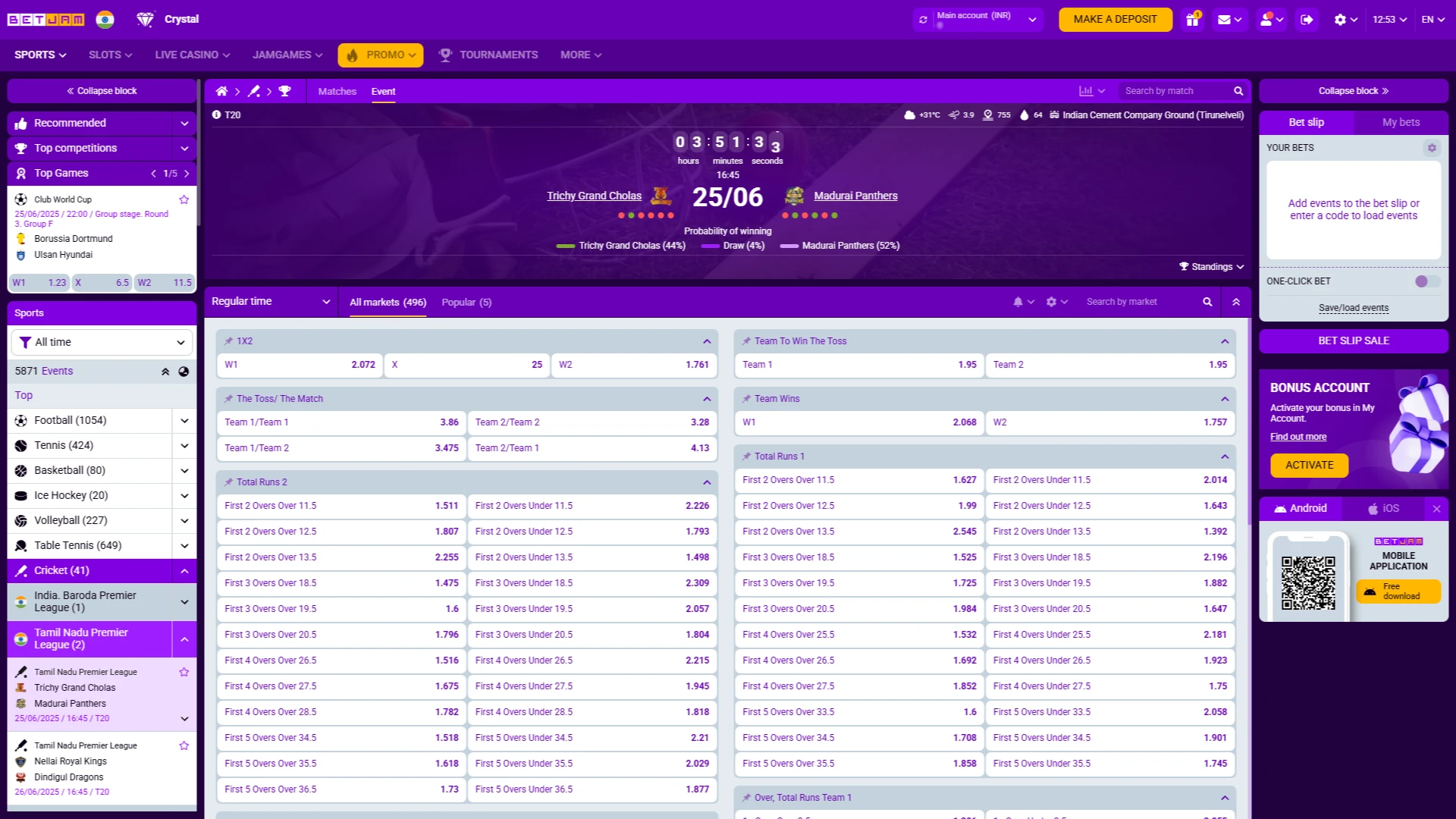 Choose the specific event or match to bet on Betjam.