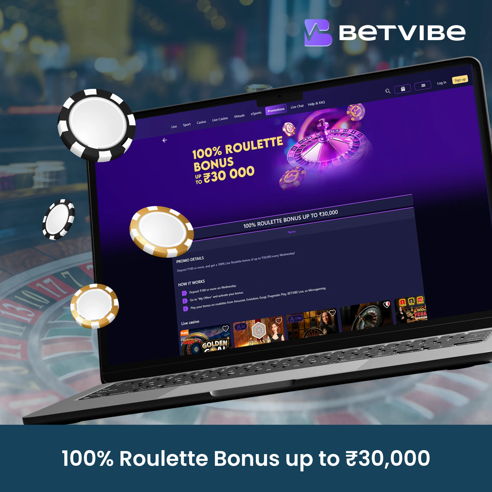 100% ROULETTE BONUS UP TO 30,000 INR.