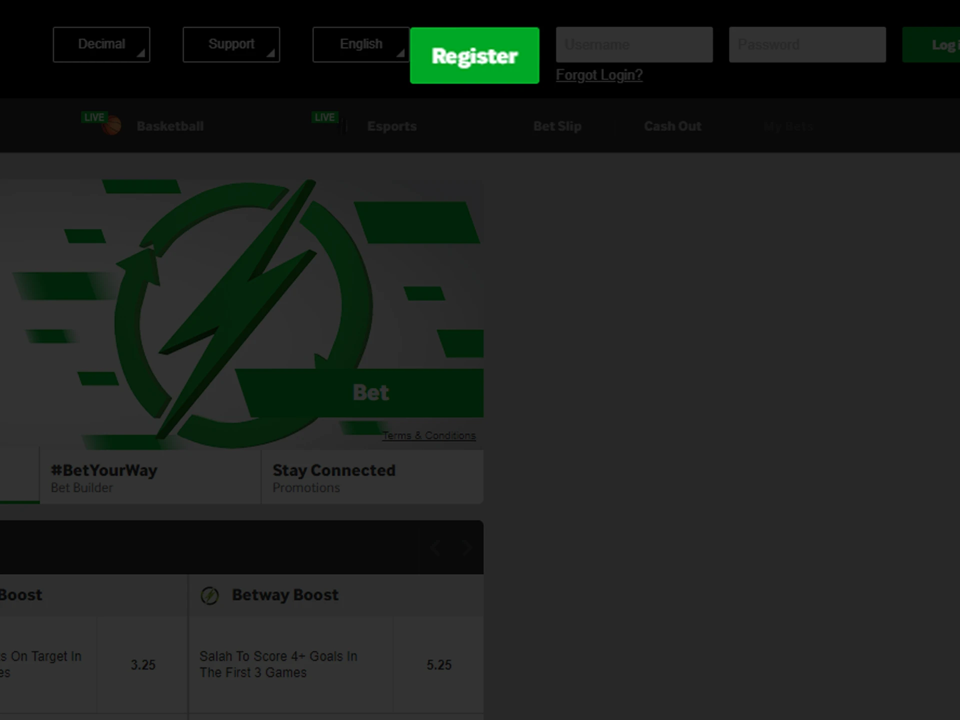 Open the Betway website and start registering.