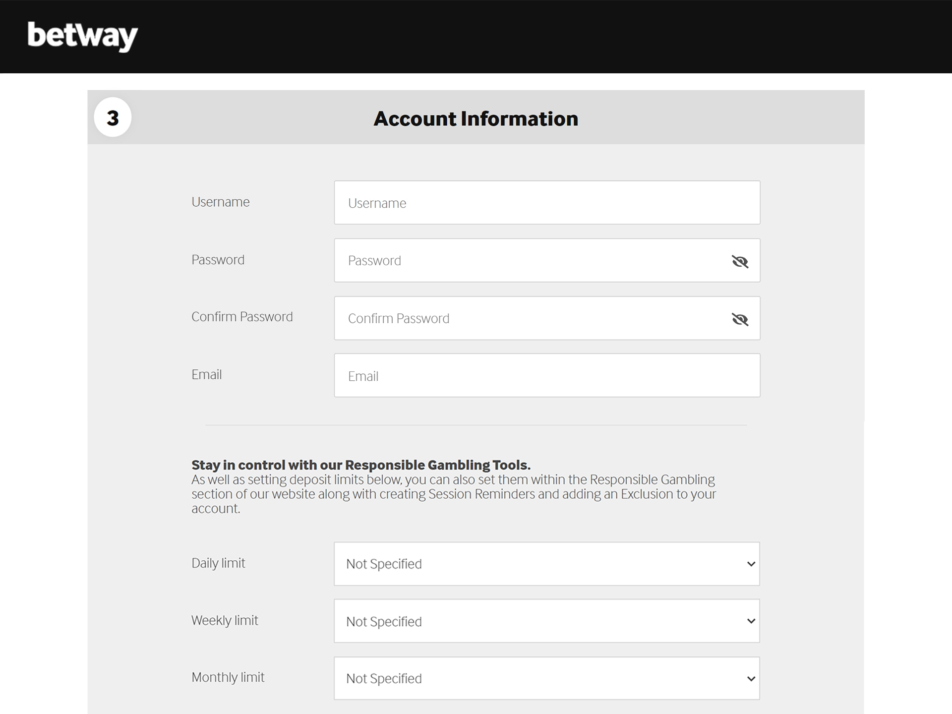 Come up with your Betway account login details and set deposit limits if necessary.