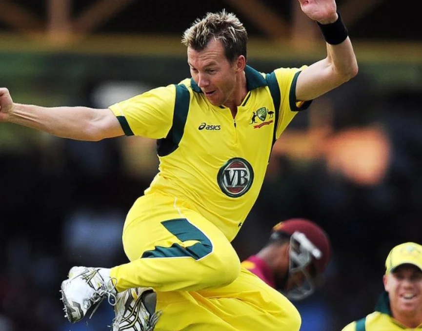 Brett Lee marking his jumping celebration.