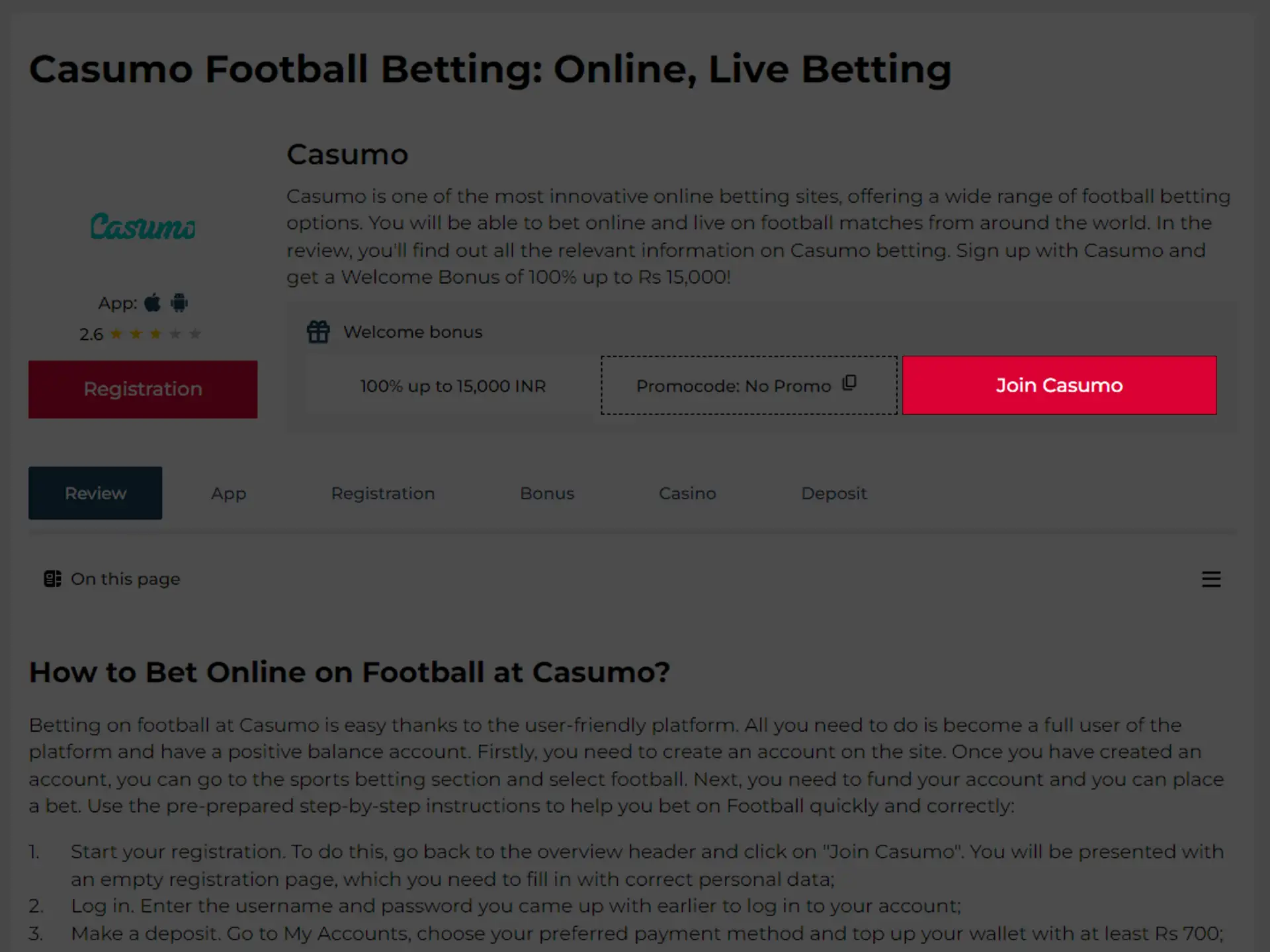 Click on Join Casumo and create an account.