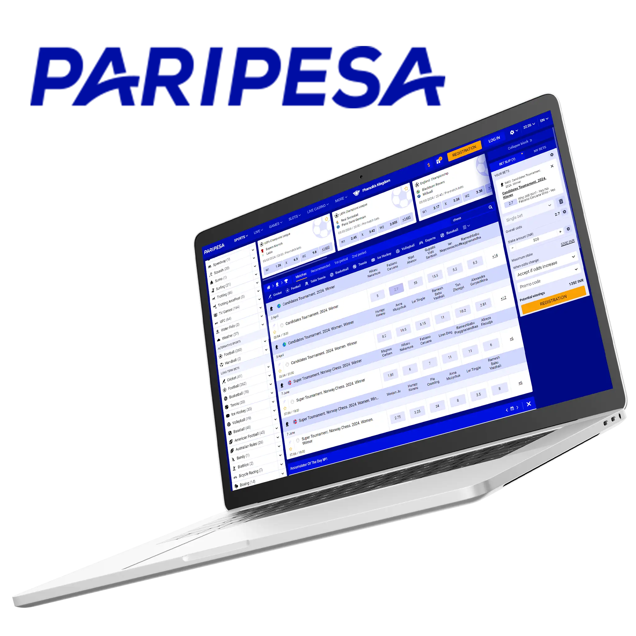 Paripesa offers a wide range of different chess events for betting.