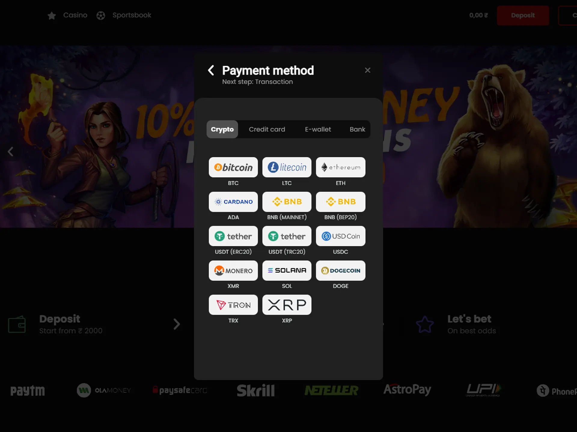 Select prefered payment method.