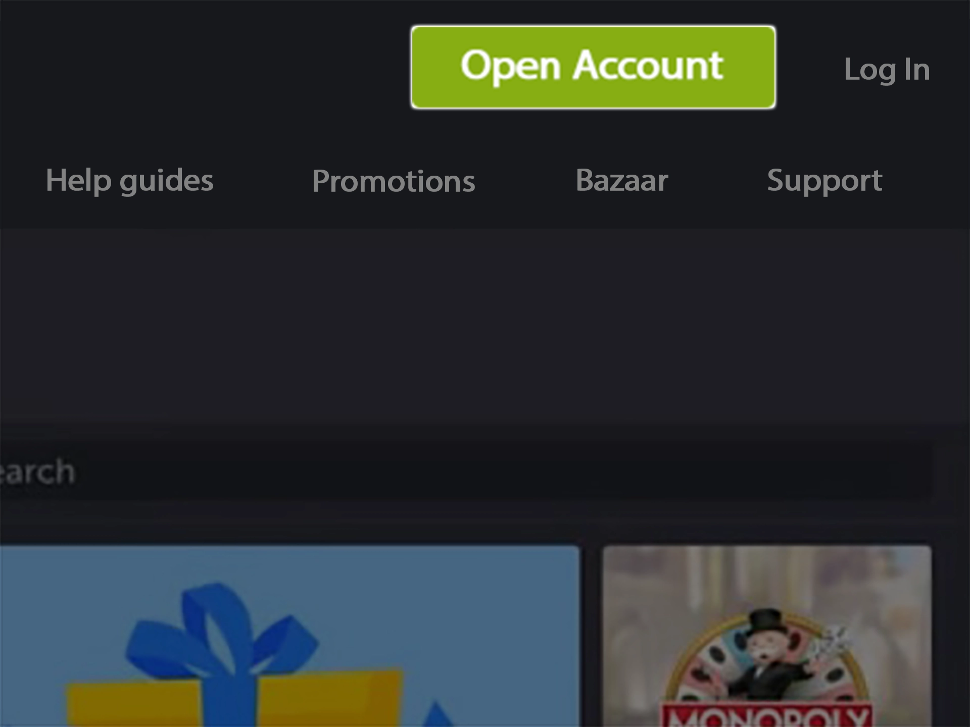 Find the open account button on the ComeOn website and click on it.