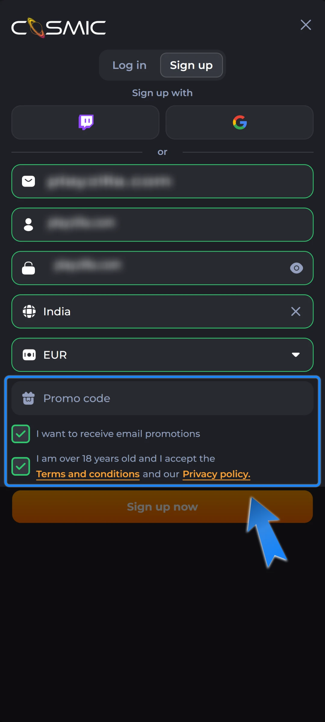 Add a promo code if there is one.