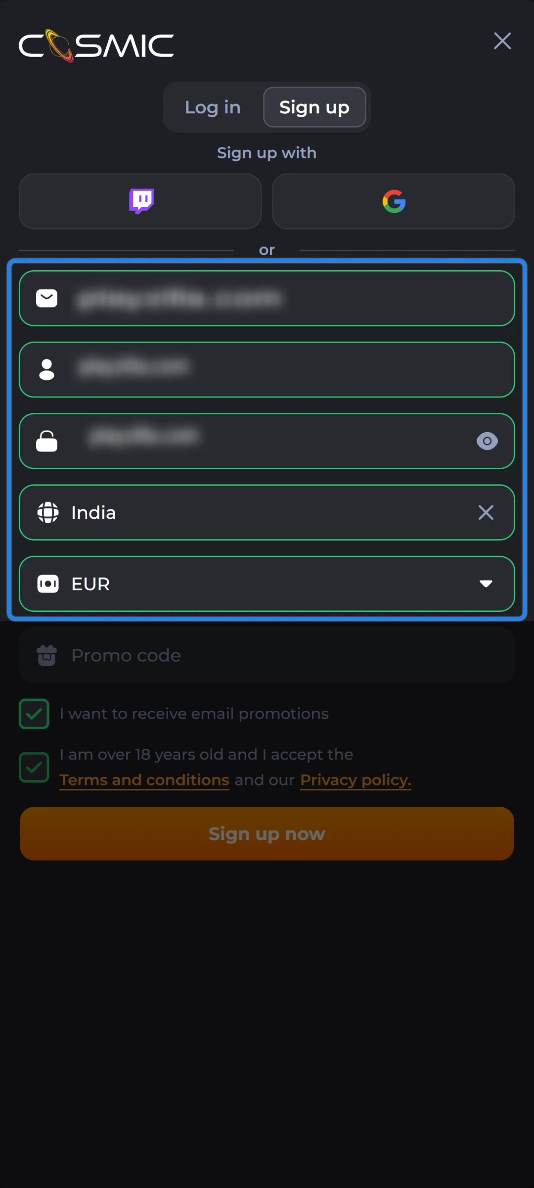 Fill in the form with basic details.
