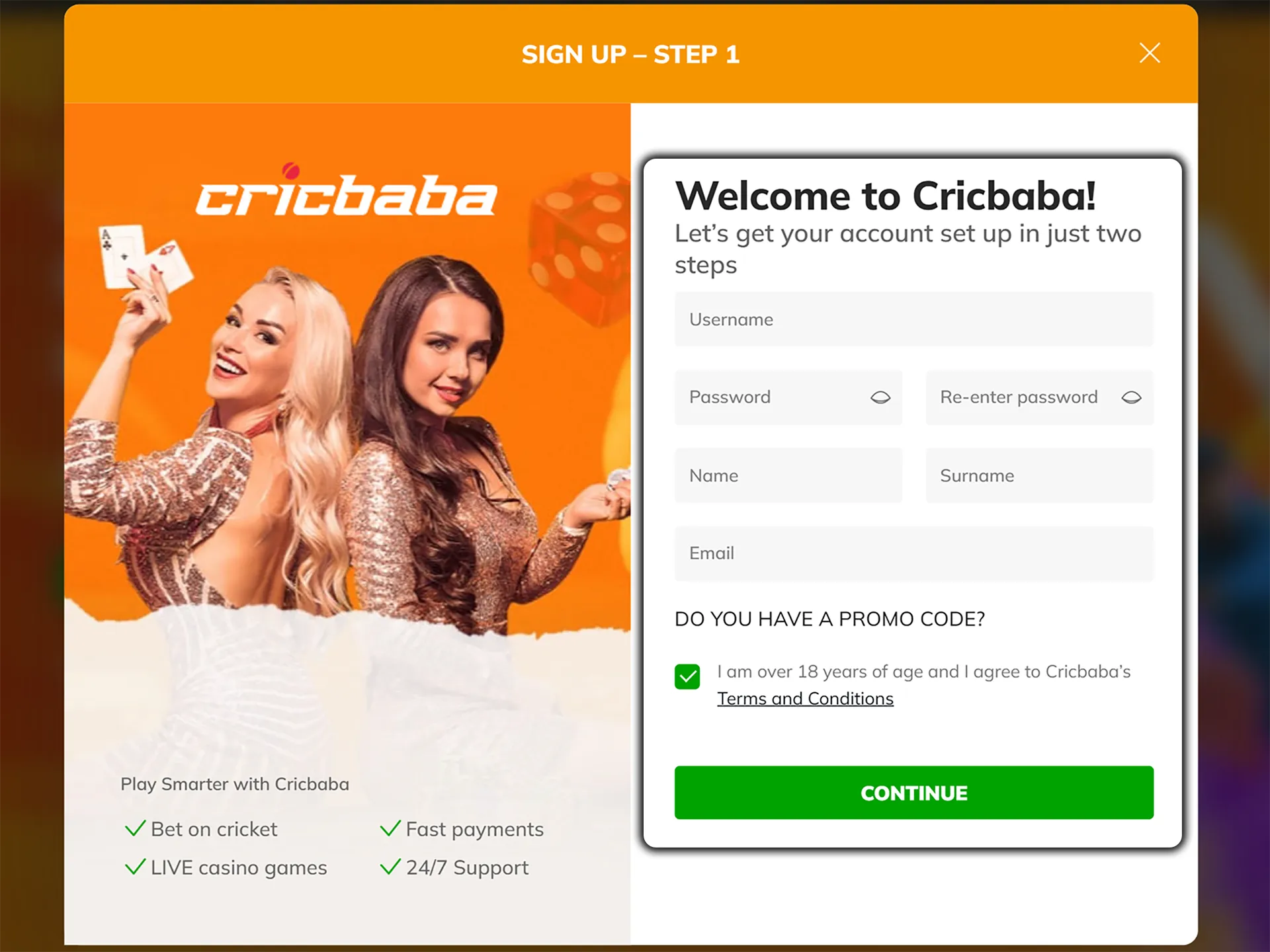 Go to the Cricbaba website and go through the account creation process.