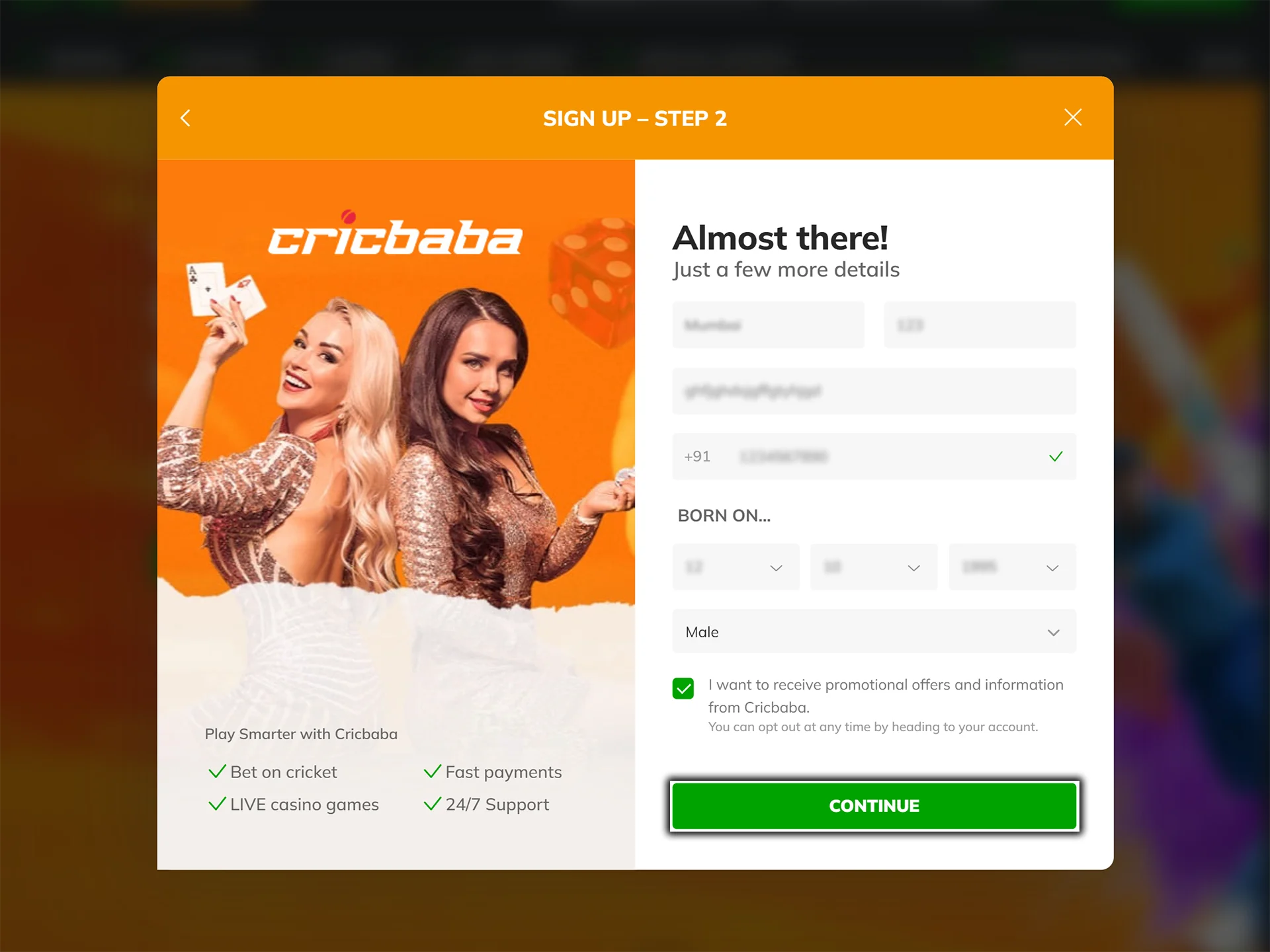Confirm the creation of your Cricbaba account by clicking the button.