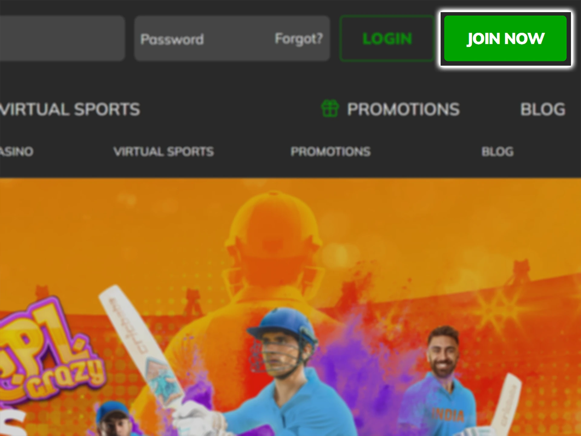 Find the sign up button on the Cricbaba homepage and click on it.