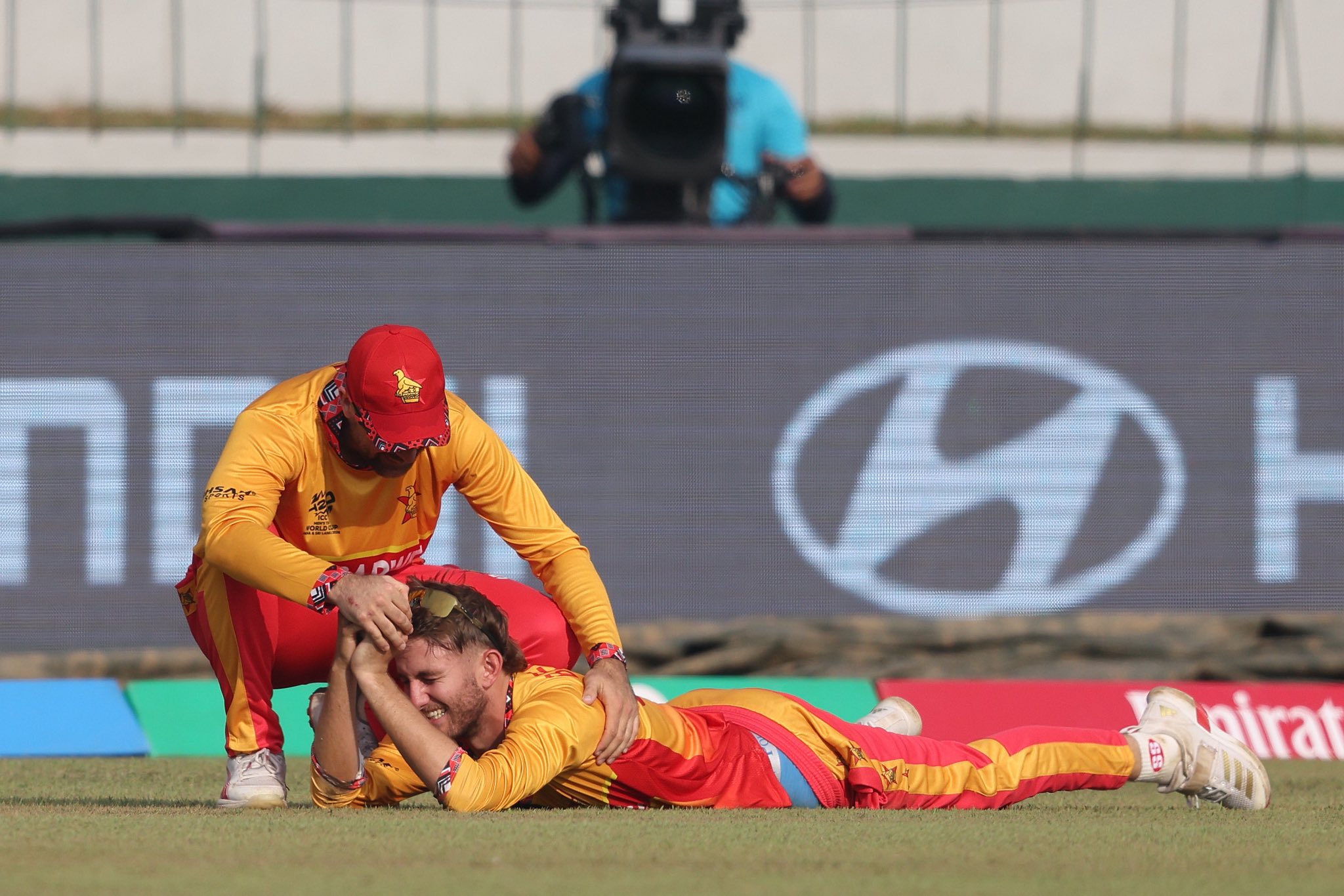 Zimbabwe's Brian Bennett after pulling off a blinder against Oman in the T20 World Cup match in Colombo.