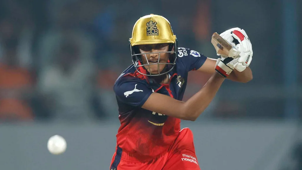 RCB's Gautami Naik during her innings against Gujarat Giants in the WPL in Baroda