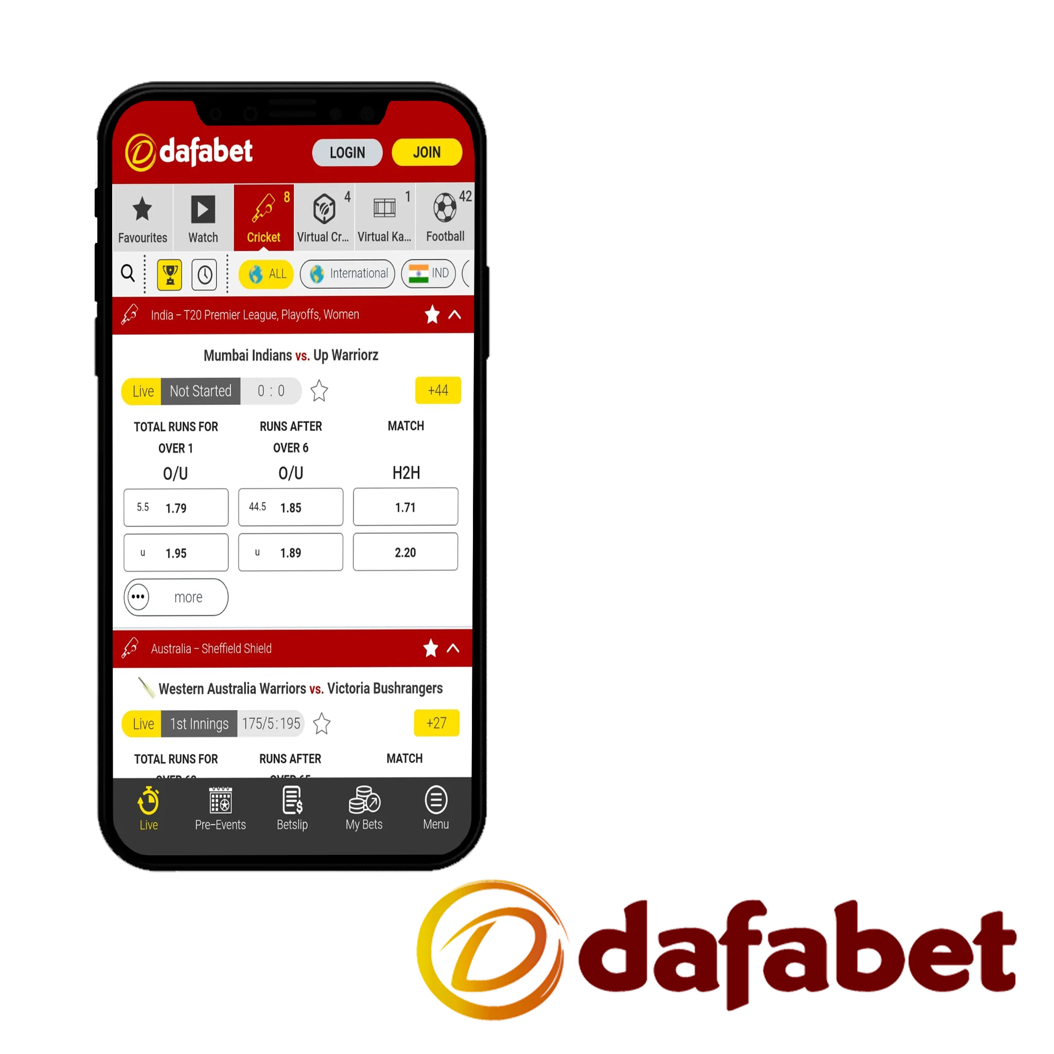 The Dafabet app provides various payment options.