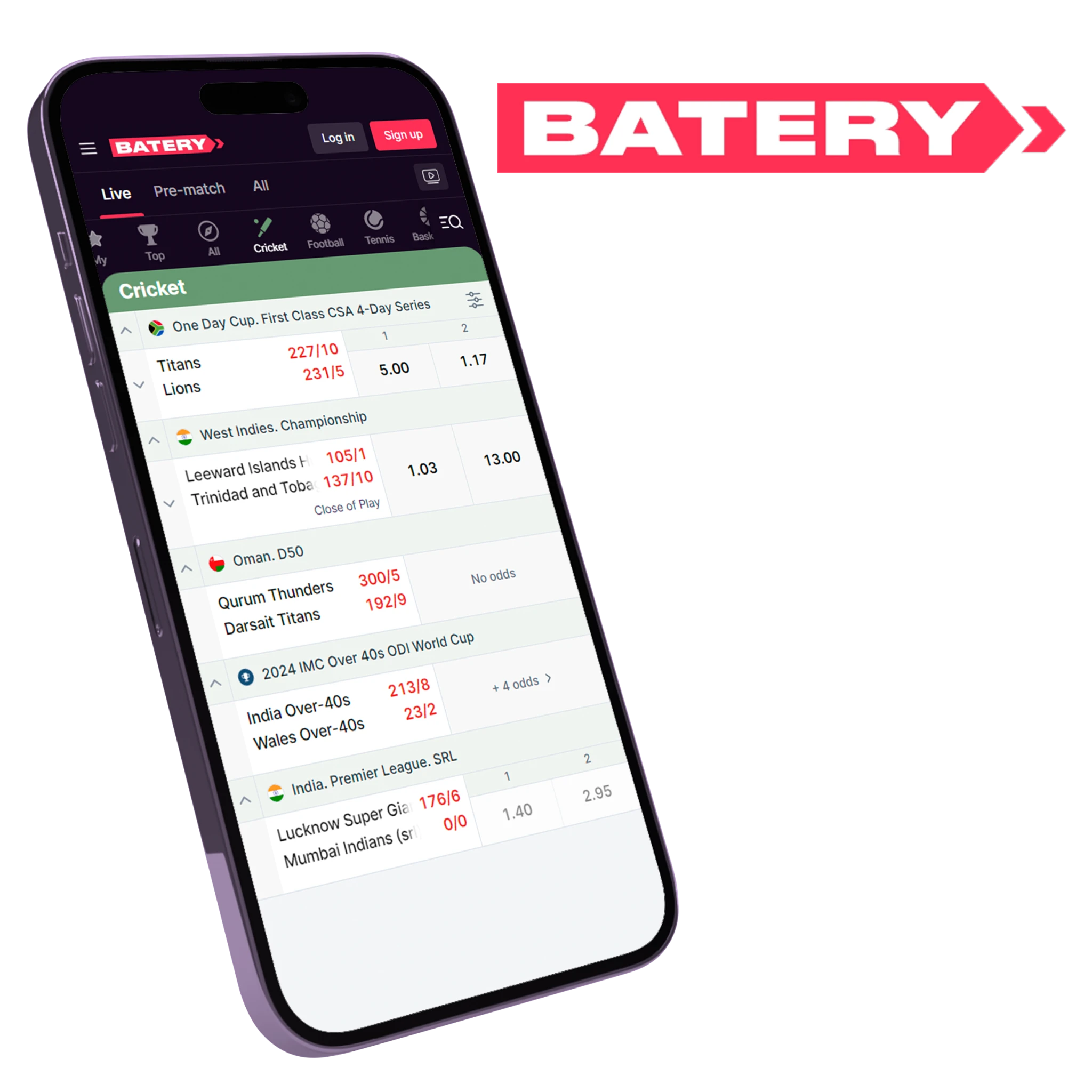 Batery app is legal and safe to bet on cricket in India.